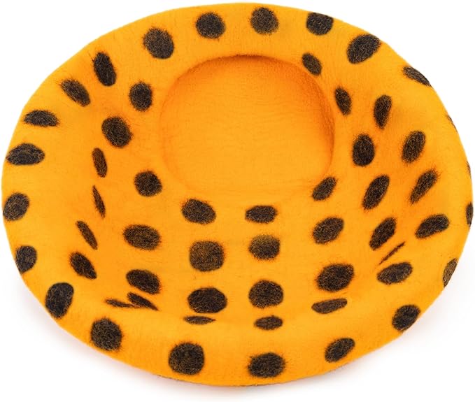 Woolygon Premium Felt Cat Cave Bed - Polka Dot Series - Wool Kitty Beds Handcrafted Kitten Caves Bed for Indoor Cats - Eco-Friendly Merino Wool, Foldable Cat Hideaway Cat Houses (Orange/Black Dots)-Mewly Pet