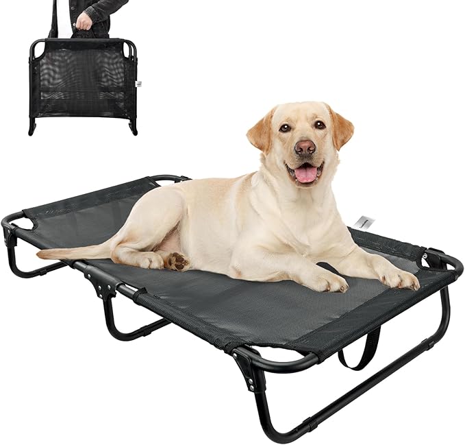 Elevated Dog Bed Large Sized Dog Cots Beds for Large Dogs Foldable Raised Dogs Beds Outdoor Cooling Chew-Proof, No Assembly Need, Black-Mewly Pet