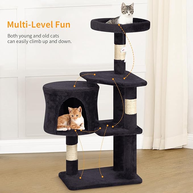 BestPet Cat Tree 36 inch Tall Scratching Toy Activity Centre Cat Tower Cat Condo Multi-Level Furniture Scratching Posts for Indoor Cats,Dark Gray-Mewly Pet