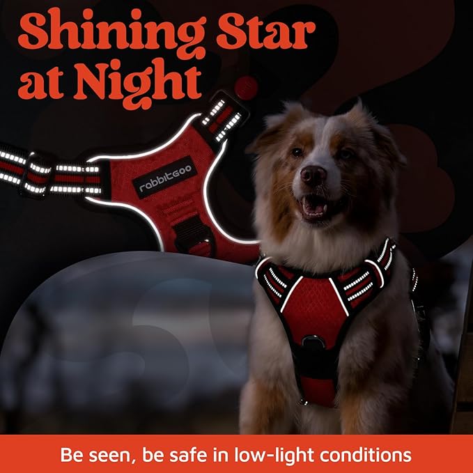 rabbitgoo Dog Harness Small Sized, No Pull Dog Vest with 3 Buckles, Adjustable Soft Padded Pet Harness with Easy Control Handle and Reflective Strips, Red, S-Mewly Pet