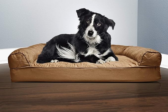 Furhaven Orthopedic Dog Bed for Large/Medium Dogs w/ Removable Bolsters & Washable Cover, For Dogs Up to 55 lbs - Quilted Sofa - Toasted Brown, Large-Mewly Pet