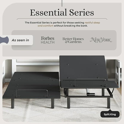 Sven and Son Essential Adjustable Bed Base (Frame Only), Easy Assembly, Head and Foot Lift, Memory Positions, Zero Gravity, Wireless Remote - Split King