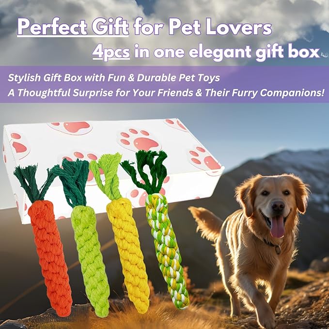 4PCS Mixed Color Woven Pet Chew Set (Yellow, Green, Orange, Rainbow), Dog Chew Toys, Cat Teething Toys, Durable & Safe Interactive Pet Toys-Mewly Pet