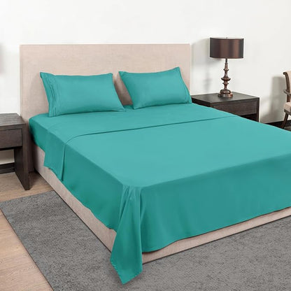 Mejoroom Queen Size Sheet Set - Hotel Luxury 1800 Bedding Sheets & Pillowcases - Deep Pocket Fitted Sheet, Soft, Breathable, Wrinkle & Fade Resistant - 4 Piece (Queen, Teal)