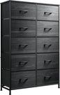 WLIVE Black Tall Dresser for Bedroom with 10 Drawers, Chest of Drawers, Dressers Bedroom Furniture, Storage Organizer Unit with Fabric Bins for Closet, Hallway, Living Room