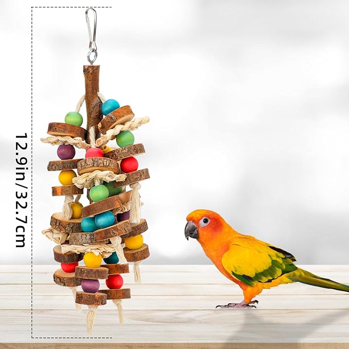 Rypet Wood Bird Chewing Toys for Cage Wall, Wooden Bird Cage Toy for Helping to Trim Beak, Birds Toys Parrot Toy for African Grey Parrots Cockatoos Amazon Parrot and Other Small to Medium Parrots-Mewly Pet