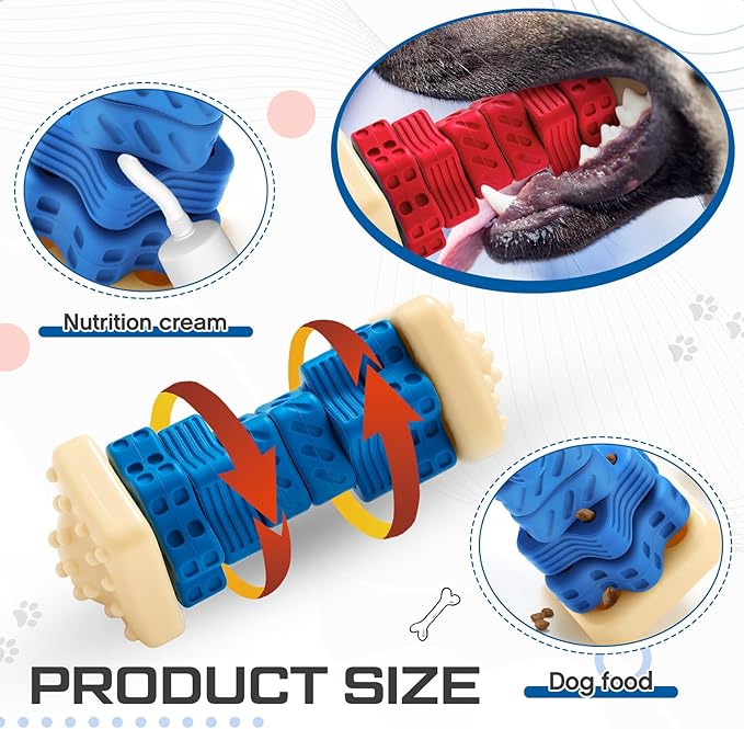 Aliceset 2 Pcs Dog Toys for Aggressive Chewers Tough Durable Indestructible Puzzle Interactive Dog Cognitive Chew Toys with Beef Flavor, Safe Rubber Bone Shape Enrichment Gift to Keep Them Busy-Mewly Pet