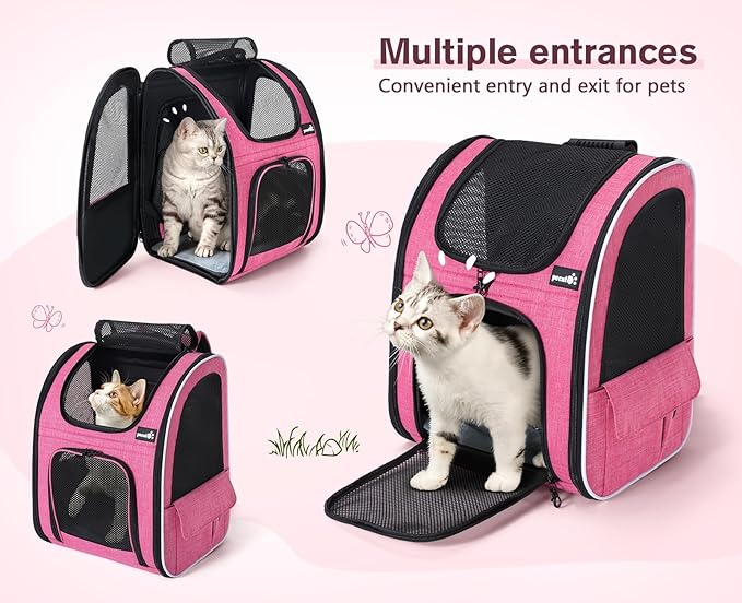 Pecute Cat Backpack Carrier, Expandable Cat Carrier Backpack with Breathable Mesh, Pet Carrier Backpack for Cats Small Dogs Puppies, Dog Backpack Carrier Great for Travel Hiking Camping Outdoor-Mewly Pet