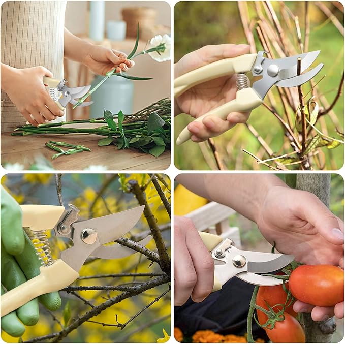 Premium garden shears, meperez pruning scissors gardening tools, pruners for flower, bushes, rose and fruit tree, use for florist, yard and orchard the plant clippers, sharp white steel anvil snips, 2-Mewly Pet