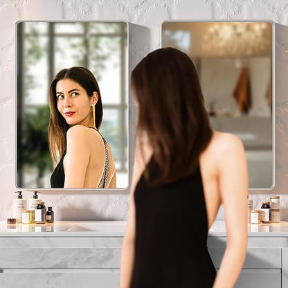 Hasipu 2 PCS Bathroom Mirror for Wall, 32 x 24 Inch Silver Metal Framed Bathroom Mirrors for Over Sink, Rectangle Bathroom Vanity Mirror, Anti-Rust, Tempered Glass, Horizontal or Vertical
