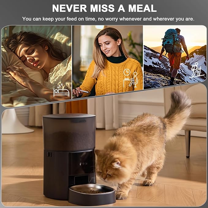 Automatic Cat Feeder WiFi with App Control, Voice Recorder, 4L Dry Pet Food Dispenser for Cats & Dogs with Freshness Preservation, Custom Feeding Times & Portions, Dual Power-Mewly Pet