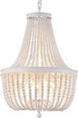 Q&S Beaded Chandelier Farmhouse White Wood Beaded Boho Light Fixture Vintage Antique 8 Lights for Dining Room Nursery Kitchen Foyer Bedroom Living Room UL Listed