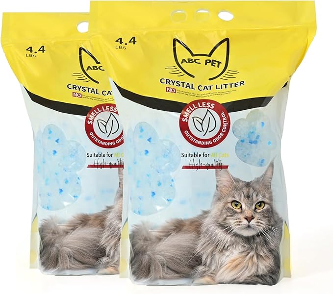 Cat Litter Crystals No Clumping Odor Control Kitty Litter Non-Clumping No scooping Low Dust, Low Tracking, Dehydrates Waste - 8.6 lbs (2 x 4.3 lb Packs)-Mewly Pet