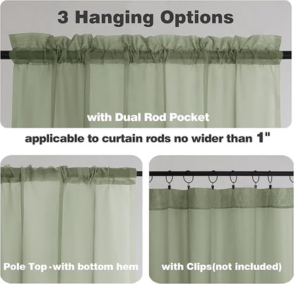 Chyhomenyc Extra Long Sage Green Sheer Curtains 120 Inches Long 2 Panels, Light Filtering Green Curtains for Living Room, Soft Gentle Voile Rod Pocket Bedroom Window Drapes, 59Wx120L Inch, 10FT, 2PCS