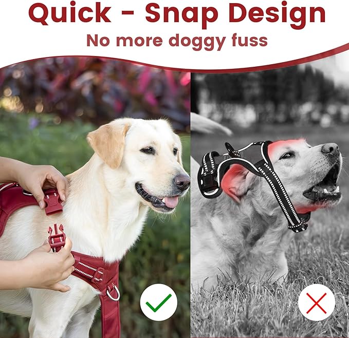 No Pull Dog Harness, Reflective Puppy Vest for Small Medium Large Sized Dog(Burgundy Red,L)-Mewly Pet