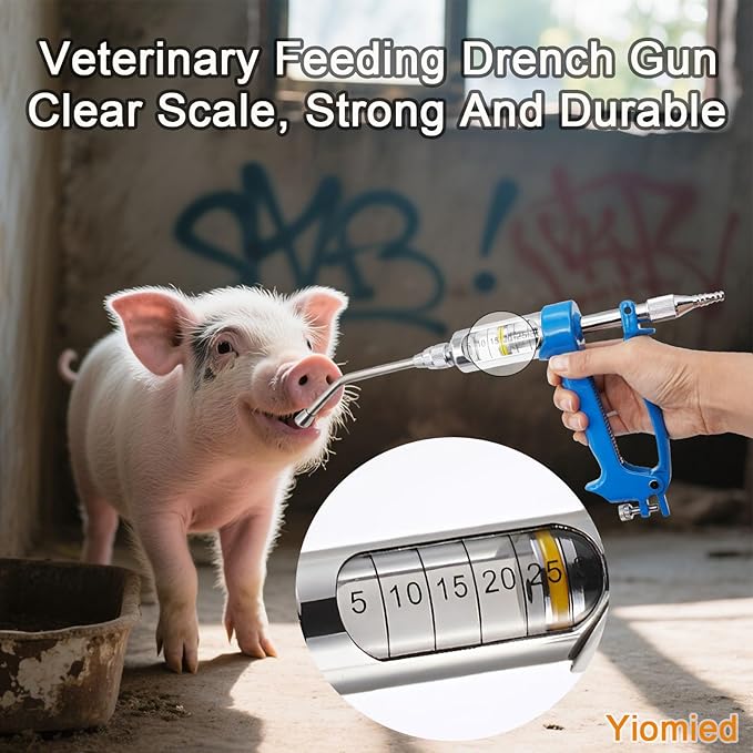 30ML Veterinary Metal Feeding Gun, Continuous Drench Gun Dosing Device Veterinary Adjustable Medicine Dispenser Husbandry Autonomous Feeding Tool, for Pig Cow, Sheep, Horse (Blue, 30ML+Kettle)-Mewly Pet