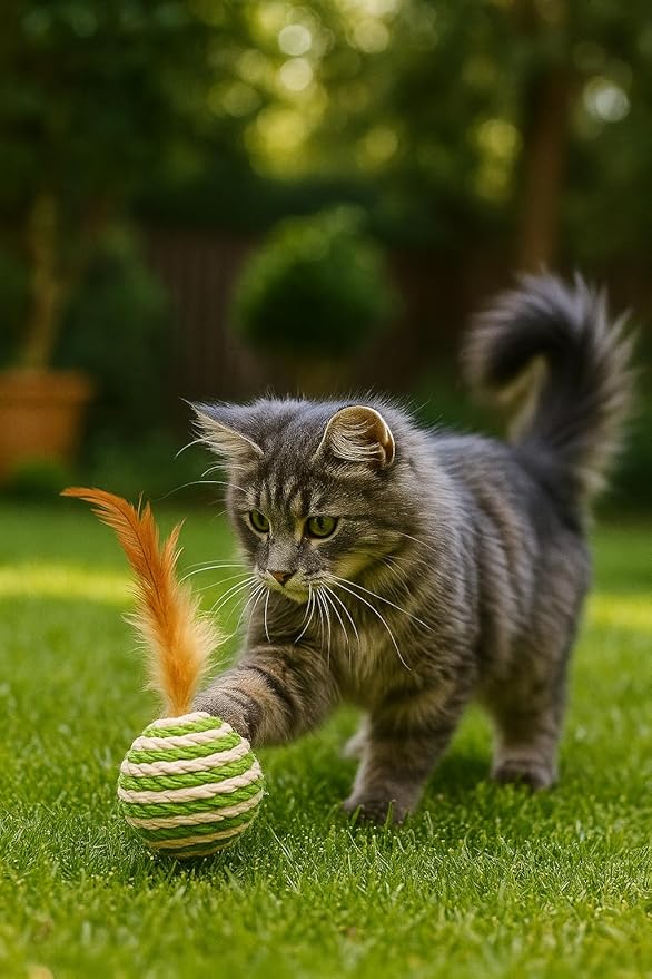 Ball for cat with Feathers - Balls for Cats– Natural Toy for Indoor Cats – Eco-Friendly, Durable, Interactive Play Balls for Kittens – Pet-Safe Chew & Scratch Toys (Green)-Mewly Pet