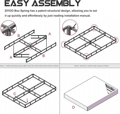 ZIYOO Twin Box Spring and Cover 9 Inch High Profile Metal Boxspring, Easy Assembly,Mattress Foundation/Heavy Duty Metal Steel Structure/Quiet Noise-Free