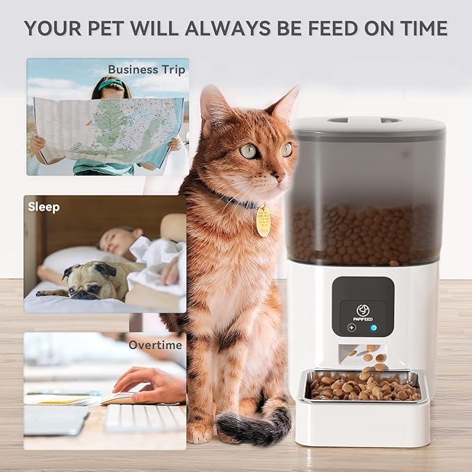 PAPIFEED Smart Automatic Cat Feeders: WiFi Pet Feeder with APP Control for Remote Feeding, Detachable for Easy Clean, Automatic Cat Food Dispenser with Alexa,1-10 Meals Per Day for Dog (6L/25Cup)-Mewly Pet