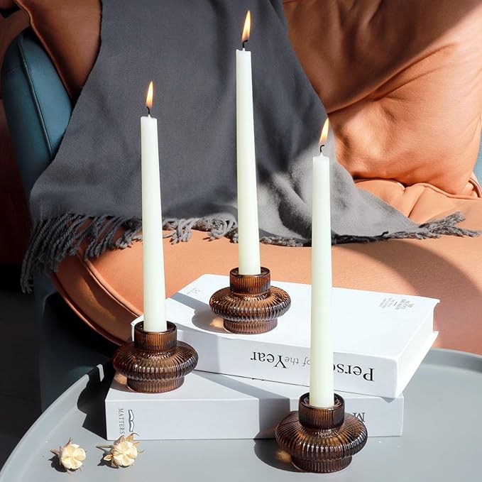 VOHO Brown Candlestick Holders Set of 6, Old Fashioned Candle Sticks Holder Decor for Daily Room/Halloween/Thanksgiving Party, Double Side Taper Candle Holders for Candlesticks/Tealight Candles(Brown)