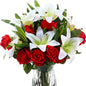 Hotop 20 Pcs Artificial Flowers Velvet Realistic Roses and Latex Lilies Flowers Bouquet Decorations Arrangements for Home Table Centerpieces Independence Day(White, Red)