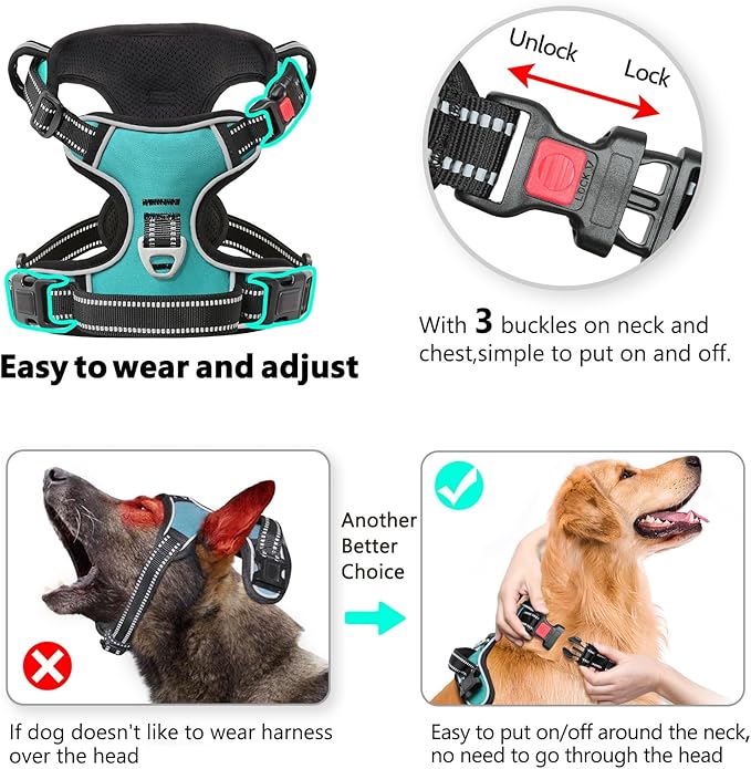 Timos Dog Harness, No-Pull Pet Harness with 2 Leash Clips, 3 Snap Buckles Adjustable Soft Padded Dog Vest, Reflective No-Choke Pet Oxford Vest with Easy Control Handle for Small Medium Large Dogs-Mewly Pet