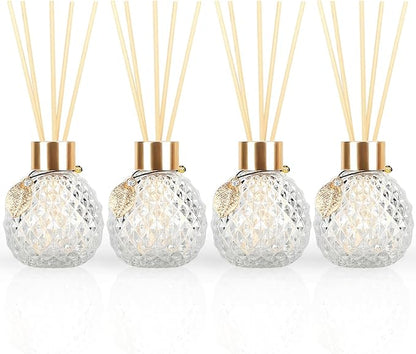 4Pcs Reed Diffuser Set with Metal Golden Decoration, 3.5oz Empty Reed Diffuser Bottles with 20Pcs Reed Diffuser Sticks, Unique Design Bottles for Home and Office(Spiky Ellipsoidal)