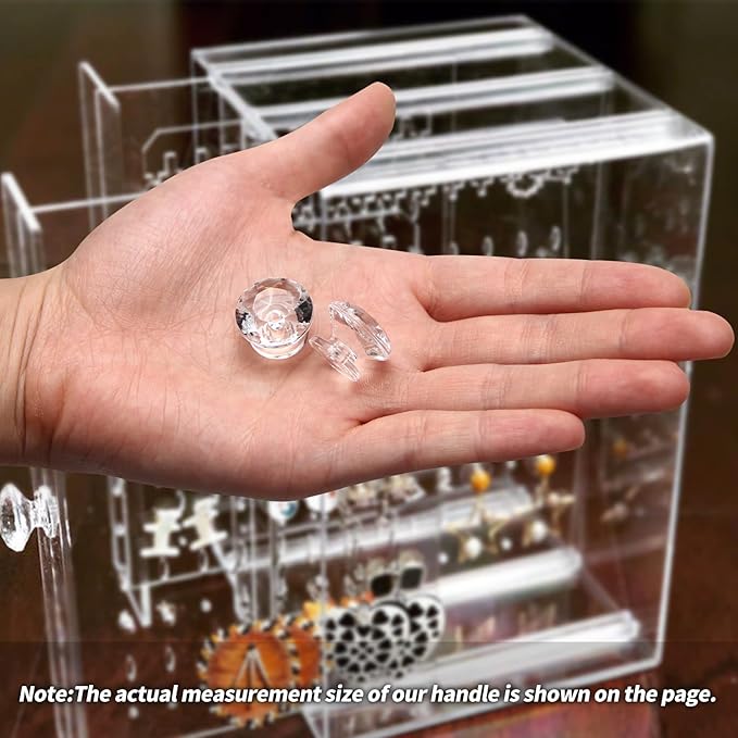 MroMax 6pcs Tiny Pull Handle Diamond Acrylic Mini Knob 19mm Diameter Clear Shiny Diamond Shaped Knobs for Jewelry Box, Gift Case and Makeup Box
