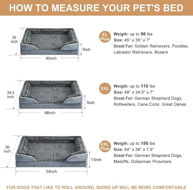 WNPETHOME Dog Beds for Large Sized Dogs, Washable Orthopedic Dog Couch Sofa Bed with Waterproof Lining & Non-Skid Bottom for Pet Sleeping-Mewly Pet