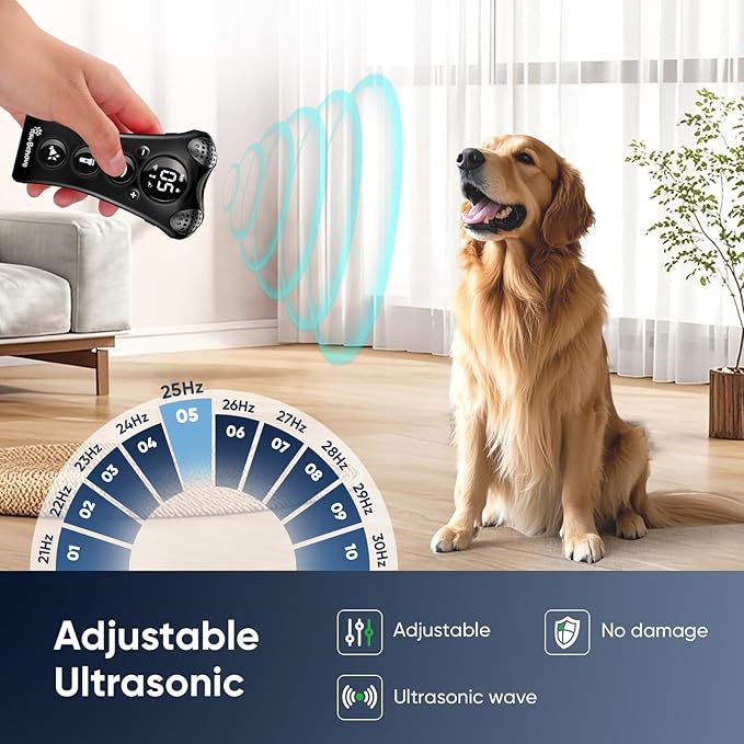 Adjustable Ultrasonic Dog Trainer – World's First Variable Frequency Pet Behavior Corrector with 10 Level Ultra Sound, 18 Dog Whistles, Anti-Bark Strobe Light, Humane Dog Deterrent (Black)