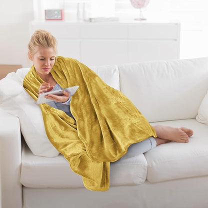 Utopia Bedding Fleece Blanket Throw Size Gold 300GSM Luxury Anti-Static Fuzzy Soft Microfiber Blanket for Couch, Sofa and Bed (60x50 Inch)