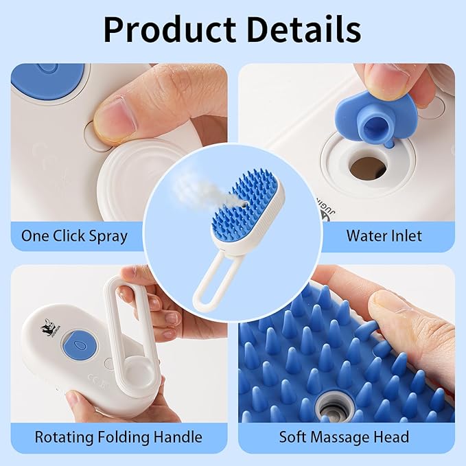 Cat Steam Brush for Shedding,4 in 1 Grooming Brush for Cats and Dogs,Deshedding,Massage,Cleaning & Anti-Static All In One,Suitable for Long & Short Haired Pets,Includes Waterless Shampoo,Yelow-Mewly Pet