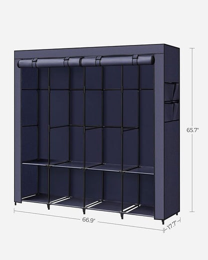 SONGMICS Portable Closet, Wardrobe Closet Organizer with Cover, 4 Hanging Rods and Shelves, 4 Side Pockets, 66.9 x 17.7 x 65.7 Inches, Large Capacity for Bedroom, Living Room, Dark Blue URYG094I02