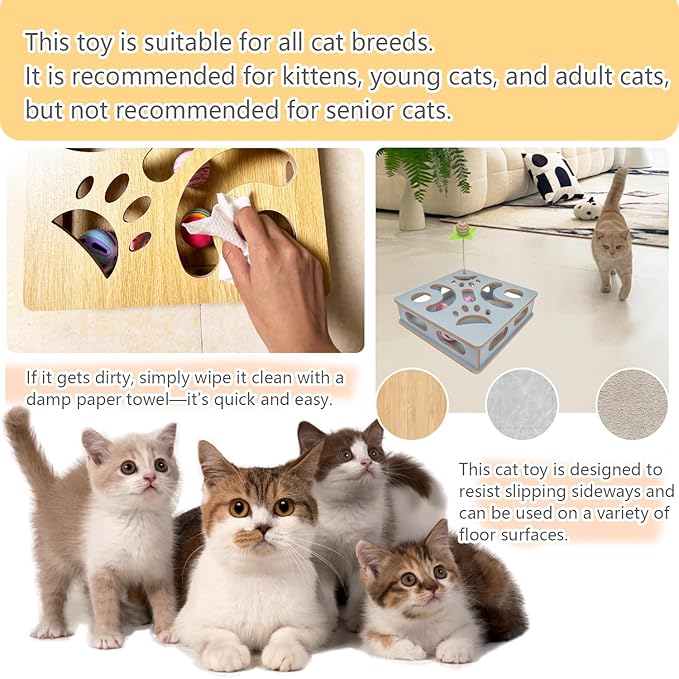 Interactive Wooden Cat Puzzle Toy Box Indoor Hunting Play Toy to Stimulate Your Cat’s Energy and Instincts (Blue)-Mewly Pet