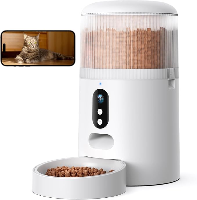 Faroro Automatic Cat Feeder with Camera, 3MP HD Video with Night Vision, 5G WiFi Cat Feeder Automatic with APP Control, 2-Way Audio, Low Food Sensor, Motion Alerts for Cats and Dogs-Mewly Pet
