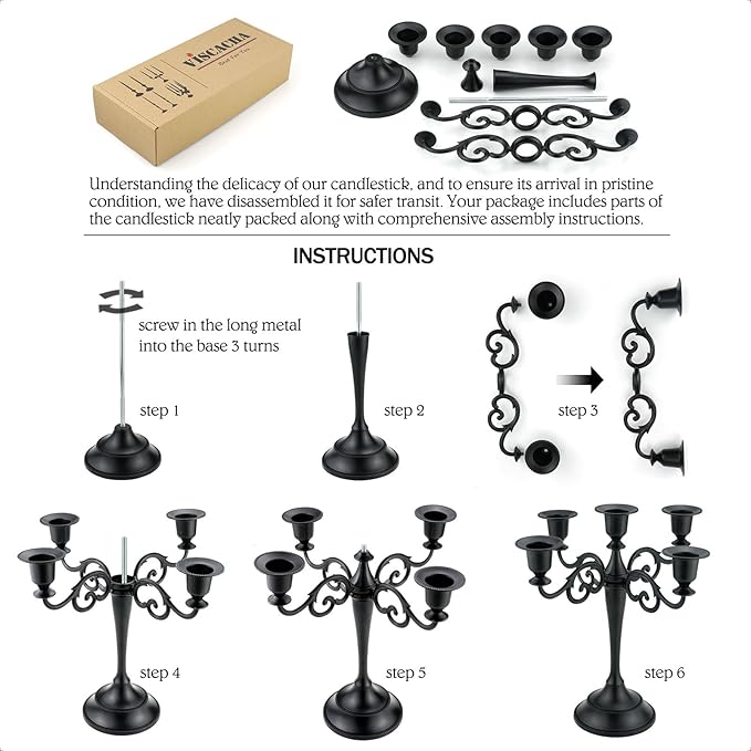 Silver Candle Holder，5 Arms Metal Candle Holders for Taper Candles（10.6 inch Tall Candelabra, for 1/2-1 inch Pillar Candles Diameter Each）,Candlestick Holders Centerpiece Decoration