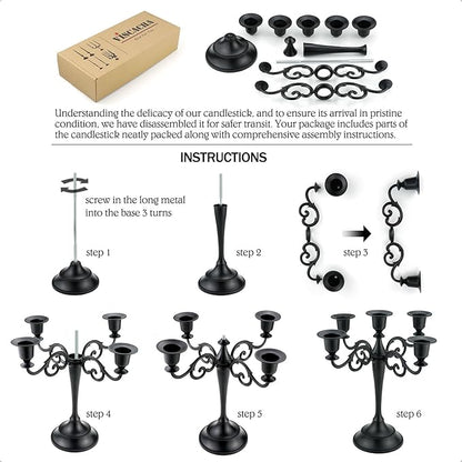 Brass Candle Holder，5 Wicks Metal Candle Holders for Taper Candles（10.6 inch Tall Candelabra, for 1/2-1 inch Pillar Candles Diameter Each）,Centerpiece Elegant Decoration Piece for Table