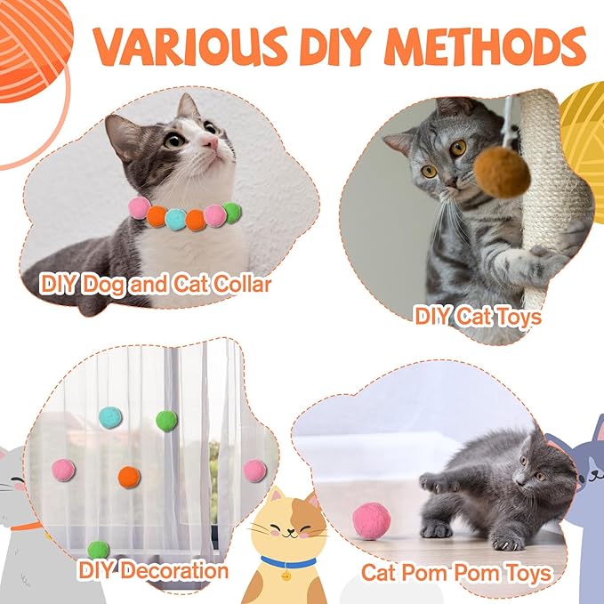 20Pcs 1.6" Cat Toy Balls, Soft Kitten Pom Pom Toys, Plush Interactive Playing Quiet Ball Cats Favorite Toy, DIY Craft Decorations, Training and Sensory Enrichment-Mewly Pet