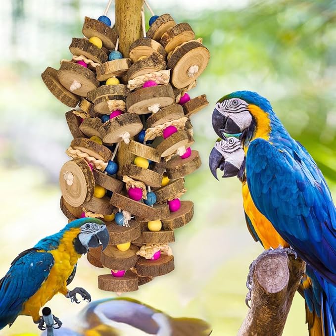 Extra Large Bird Parrot Toys- 19.7 inch Multicolored Natural Wooden Block Parrot Chewing Toy Suggested for Macaws cokatoos, African Grey and a Variety of Amazon Parrots. (Large Size)-Mewly Pet