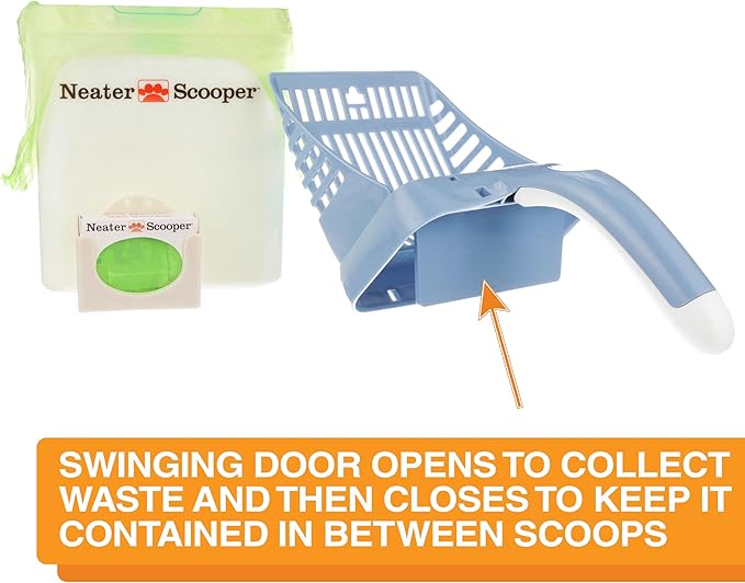 Neater Pet Brands Neater Scooper Standard Cat Litter Scoop, 195 Refill Bags – Mess-Free Cat Litter Scooper with Bag, Spill-Proof Kitty Box Sifter, Bin Doubles as Scoop Holder, For Single-Cat Household-Mewly Pet