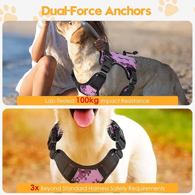 Heavy-Duty Tactical Dog Harness for Large Dogs, No Pull Adjustable Reflective Pet Vest with Molle System, K9 Military-Grade Control for Service Training, Outdoor & 10+ Breeds, Purple Camo, Small-Mewly Pet