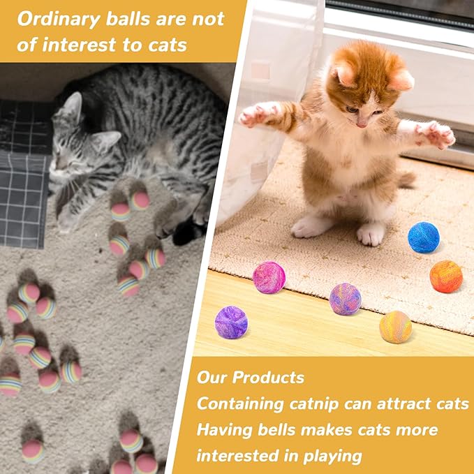 Retro Shaw Cat Toys Balls,Catnip Ball with Bell Inside,Wool Balls Toy with SilverVine Catnip Fill, Upgraded,Interactive Cat Nip Ball for Indoor Kitten Kitty 6 Pcs-Mewly Pet