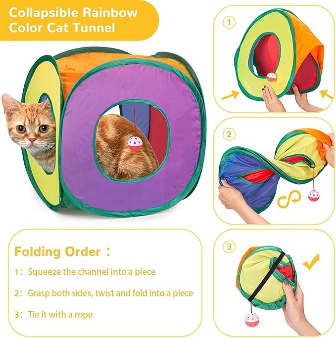 Cat Tunnel with Play Ball, Interactive Peek-a-Boo Cat Toys Tube Toy, Colorful Cube-Mewly Pet