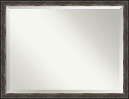 Amanti Art Brown Bathroom Mirror for Over Sink, 33x43 Bark Rustic Char Narrow Rectangle Vanity Mirror, X-Large Country Rustic Frame, Hangs Horizonally and Vertically, Bathroom Wall Decor, Beveled Edge
