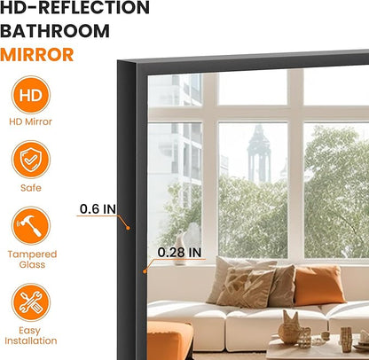 Bathroom Vanity Mirror for Wall, 60" x 36" Metal Framed Rectangular Bathroom Wall Mirror for Over Sink, HD Shatterproof Glass, Hangs Horizontally or Vertically(Black)