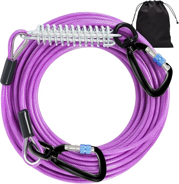 Snagle Paw Dog Leads for Yard 100FT-1000LBS Break Strength,Heavy Duty Tie Out Cable for Dogs with Swivel Lockable Hook & Spring,Chew Proof Dog Chain for Outside,Dog Run Cable for Medium Large Dogs-Mewly Pet