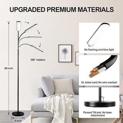 Floor Lamp 2 Pack, 18W 1800LM Bright LED Floor Lamp with 2 Remotes & Works with Smart Plug, Dimmable Timing Eye Caring Standing Reading Floor Lamps for Living Room Bedroom Office