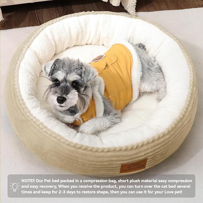 Cat Bed, 20In Dog Beds for Small Dogs, Calming Cat & Dog Beds for Indoor Pets, Pet Beds Comfortable Donut Round Ultra Soft (Camel, 23" L x 23" W x 6.5" Th)-Mewly Pet