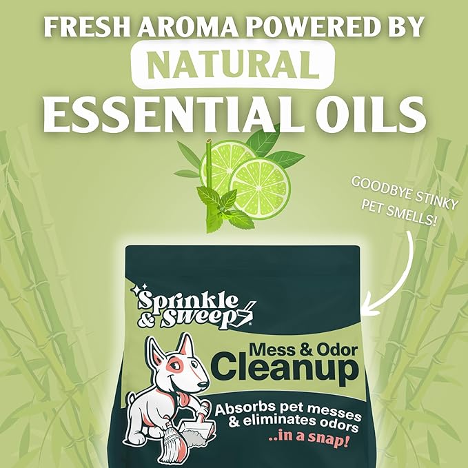 Sprinkle & Sweep Pet Accident Cleanup for all Hard Surface - Non Toxic Quick Pet Mess Cleaner & Odor Remover for Urine, Poop, Vomit, Diarrhea & Potty Training, Hair Balls (1Bag + Sweeper Kit)-Mewly Pet