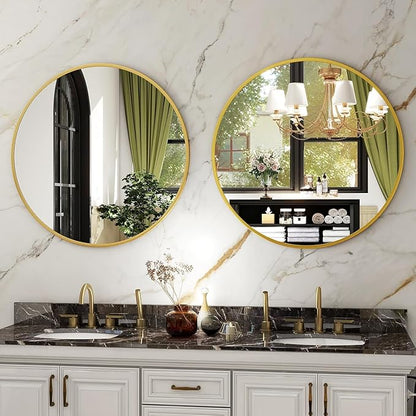 HARRITPURE Round Mirror 19.6 Gold Wall Mounted Circle Mirrors Vanity Mirror with Brushed Aluminum Alloy Frame Modern Decoration for Bathroom, Living Room, Vanity, Bedroom, Entryway